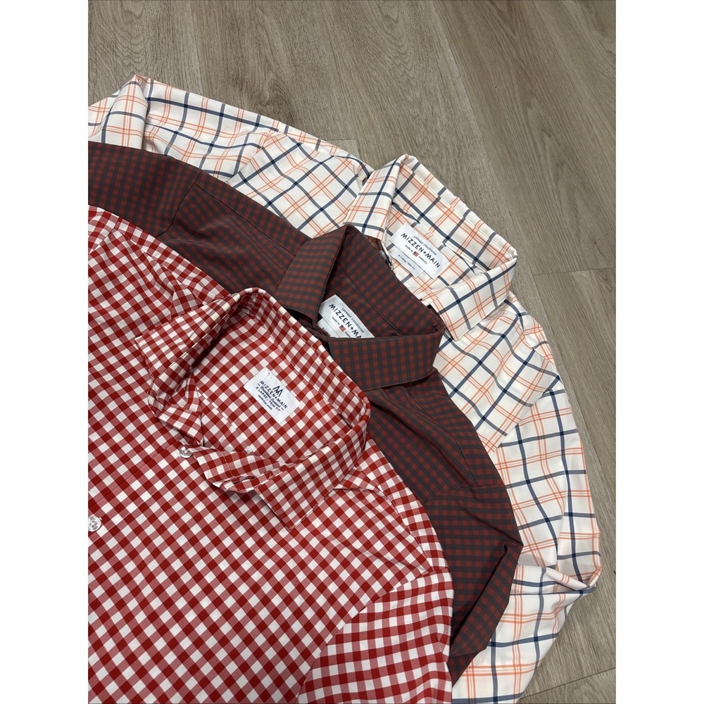 Lot of 3 Mizzen+Main Performance Menswear Trim Fit Plaid Shirts Mens Large XL